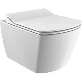Randloos Hangtoilet met Verborgen Bevestiging en Toiletzitting – Glans Wit – Soft-Close & Quick-Release