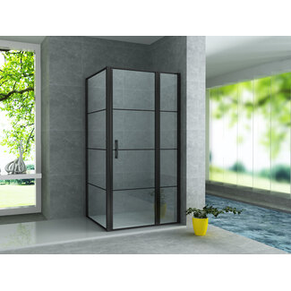 Douchecabine Draaideur met Zijwand Mat Zwart 8mm Nano Glas 90x120cm
