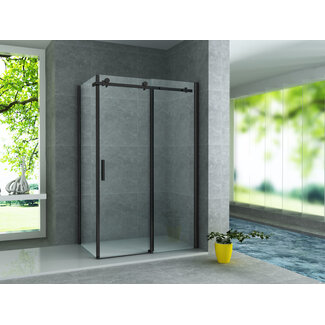 Aloni Douchecabine 90 x 140 cm met schuifdeur en zijwand, 8 mm glas met mat zwart profiel