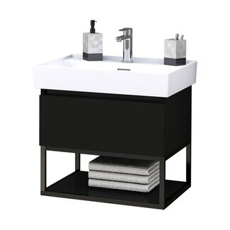 Aloni Sharp badkamermeubel 60 cm mat zwart met witte wastafel