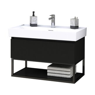 Aloni Sharp badkamermeubel 80 cm mat zwart met witte wastafel