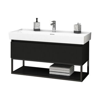 Aloni Sharp badkamermeubel 100 cm mat zwart met witte wastafel