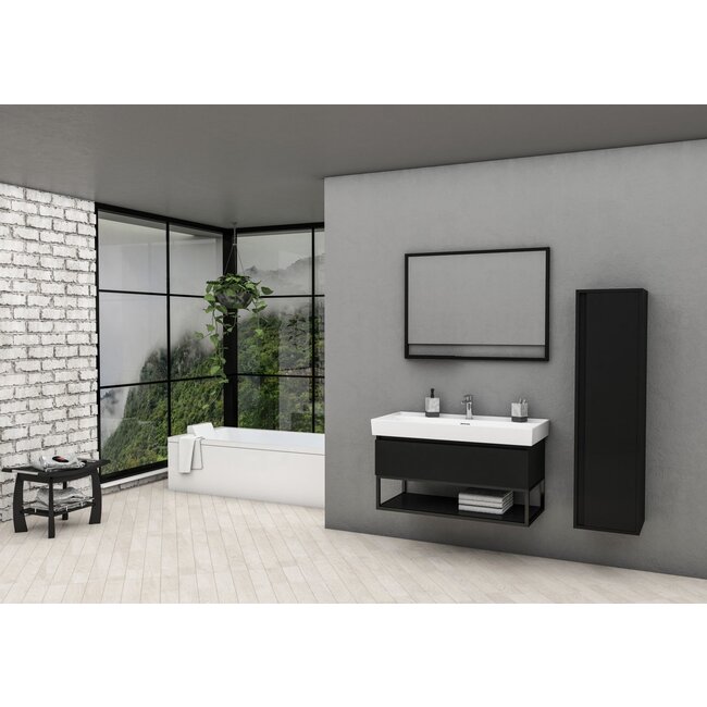 Badkamermeubel Sharp met Wastafel - 100 cm - Mat Zwart
