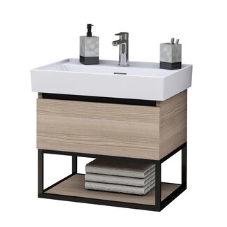 Aloni Sharp badkamermeubel 60 cm noot met witte wastafel