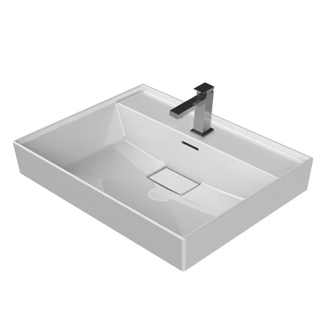 Aloni Sharp badkamermeubel 60 cm noot met witte wastafel