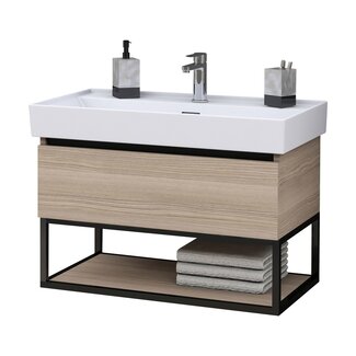 Aloni Sharp badkamermeubel 80 cm noot met witte wastafel