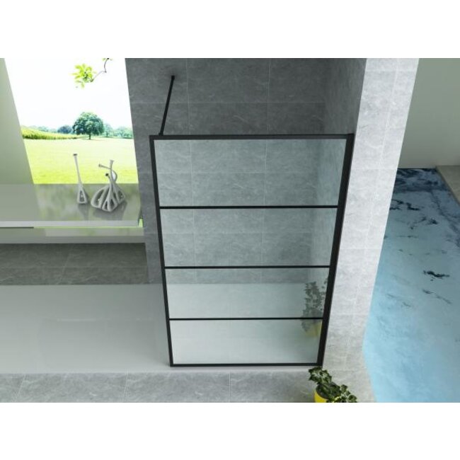 Inloopdouche 8mm Helder Glas met Mat Zwart Raster - 140 x 200 cm