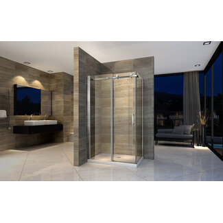 Aloni Douchecabine 90 x 120 x 195 cm met zijwand, 8 mm helder glas met chroom profiel