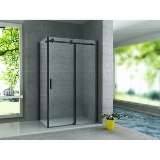 Aloni Douchecabine 90 x 120 cm met schuifdeur en zijwand, 8 mm helder glas met mat zwart profiel