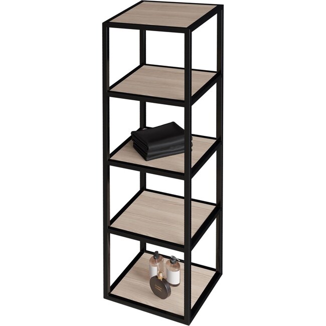 Aloni Sharp badkamermeubelset 100 cm noot met wastafel, spiegel en kolomkast