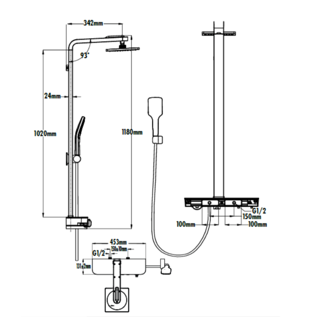 Ocean Regendoucheset met Thermostaatkraan en Handdouche Chroom/Wit