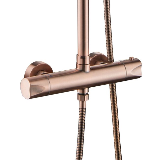 Thermostatische Opbouw Regendoucheset Optima Rondo Geborsteld Koper