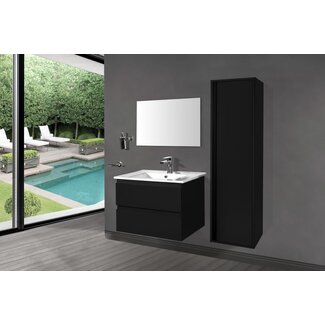 Badkamermeubelset 100 cm – Mat Zwart Onderkast + Keramische Wastafel