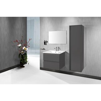 Badkamermeubelset 60 cm – Mat Grijs Onderkast + Keramische Wastafel