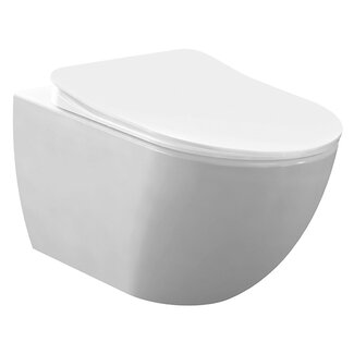 Randloos Hangtoilet met Verborgen Bevestiging en Toiletzitting – Glans Wit – Soft-Close & Quick-Release