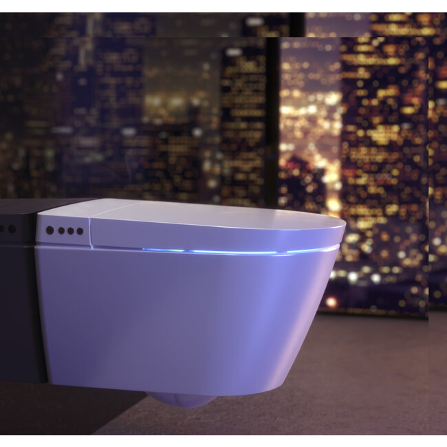 Randloos Smart Douche-WC met Verborgen Bevestiging – Verwarmde Zitting, Föhn & Afstandsbediening – Glans Wit