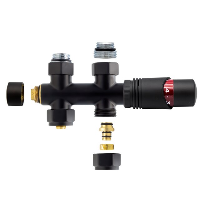 Thermostatische Radiatorkraan Middenaansluitset Recht - M30x16/2 - Zwart