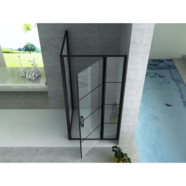 Douchecabine Draaideur met Zijwand Mat Zwart 8mm Nano Glas 90x140cm