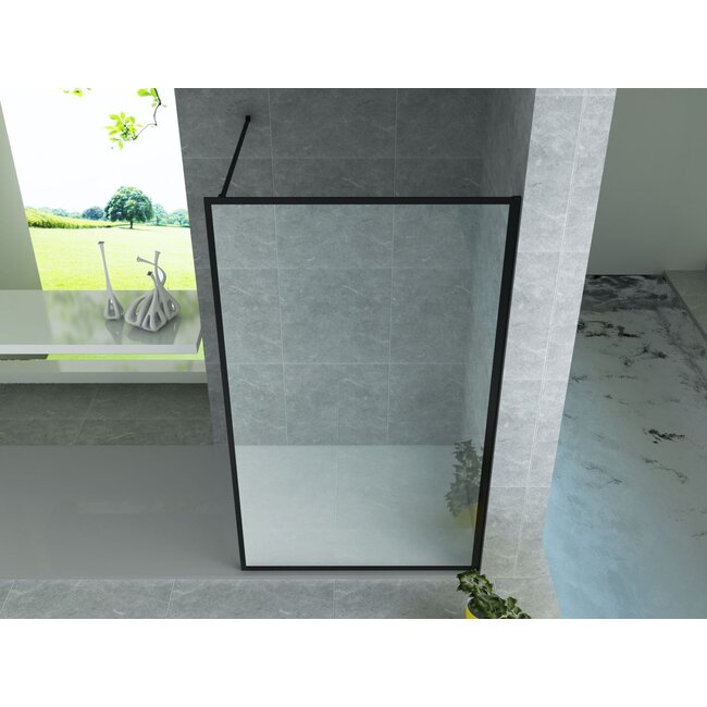 Inloopdouche 8mm Helder Glas met Mat Zwart Profiel - 100 x 200 cm
