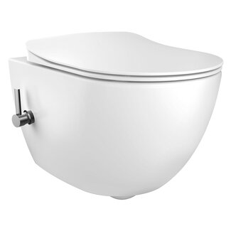 Randloos Hangtoilet met Bidetfunctie voor Koud Water en Toiletzitting – Glans Wit – Soft-Close & Quick-Release