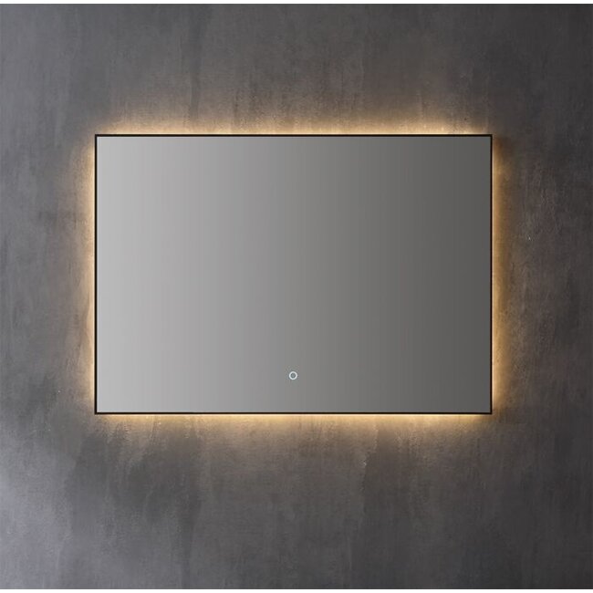 Spiegel met LED Verlichting (3 Kleuren & Dimbaar) en Verwarming - 100x70 cm - Mat Zwart