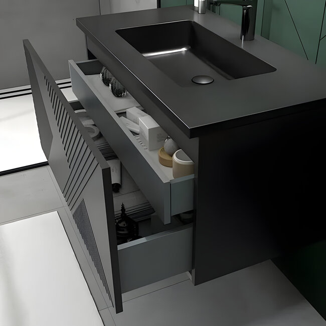 Badkamermeubel Paris met Zwarte Wastafel - 80 cm - Mat Zwart