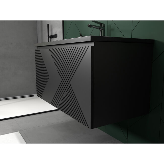 Badkamermeubel Paris met Zwarte Wastafel - 60 cm - Mat Zwart