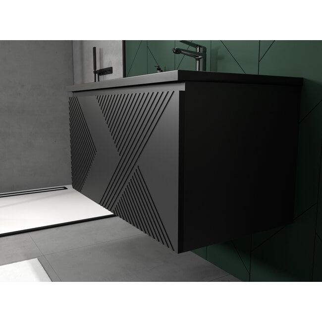 Design Collection Paris badkamermeubel 60 cm mat zwart met mat zwarte wastafel