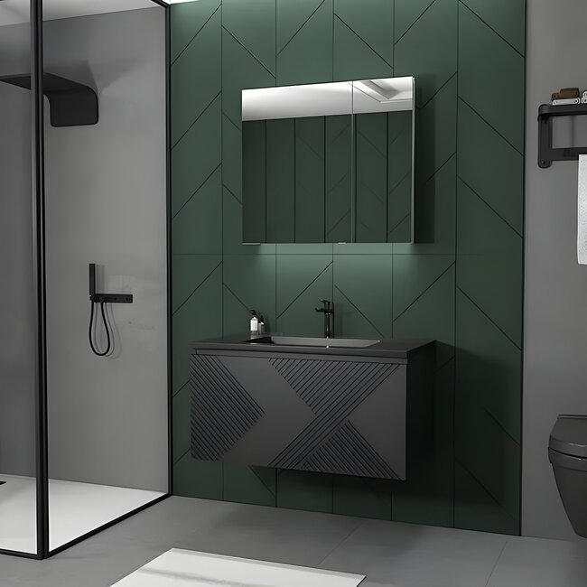 Design Collection Paris badkamermeubel 60 cm mat zwart met mat zwarte wastafel