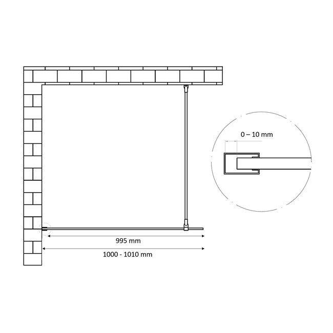 Inloopdouche Nancy 8 mm Glas met Mat Goud Profiel - 100 x 200 cm