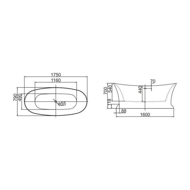 Color Bridgegold Vrijstaand Bad - 175x79x70 cm - Goud