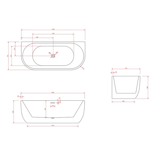 Halfvrijstaand Bad Göteborg - 170x75 cm - Wit
