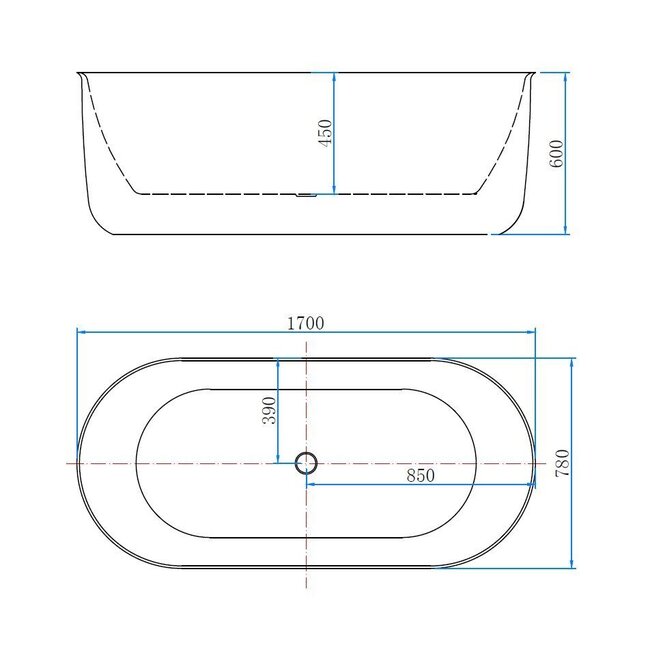 Vrijstaand bad Ribbel 170x78x60 cm - Mat Wit