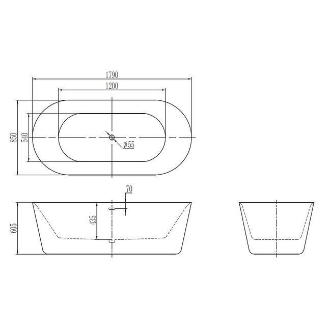 Vrijstaand bad Bianco Marble 179x85x60cm  - Mat wit