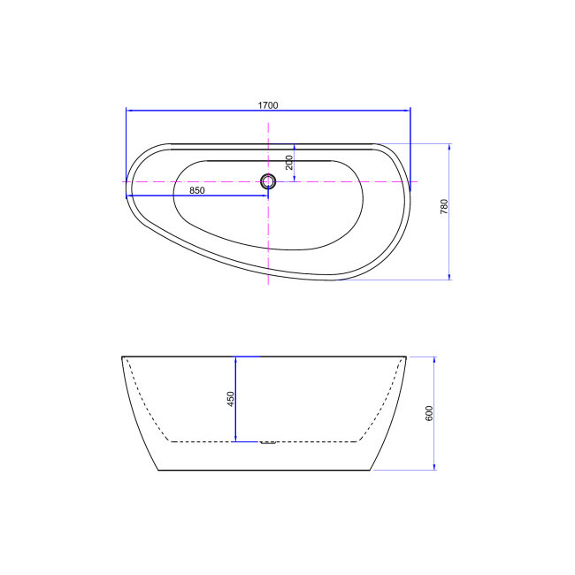 Vrijstaand Bad Monday - 170x78x60 cm - Glans Wit