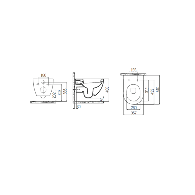 Design Hangtoilet met spoelrand - Mat Zwart