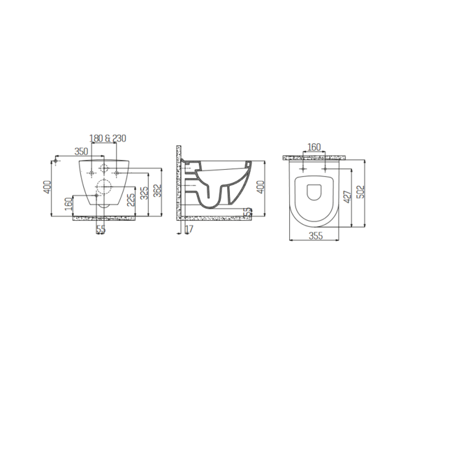 Design Hangtoilet Wit met Goud Decoratie - Glans wit