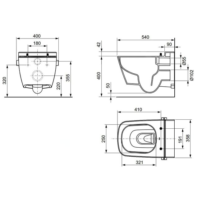 WC TECEone met Bidet Koud/Warm inc Bril