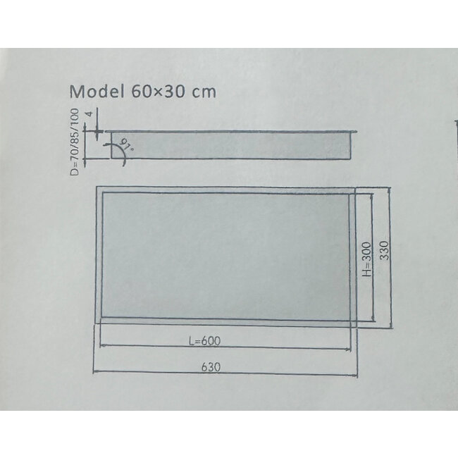 Inbouwnis RVS 7 diep - Mat Zwart - 30x60x7cm