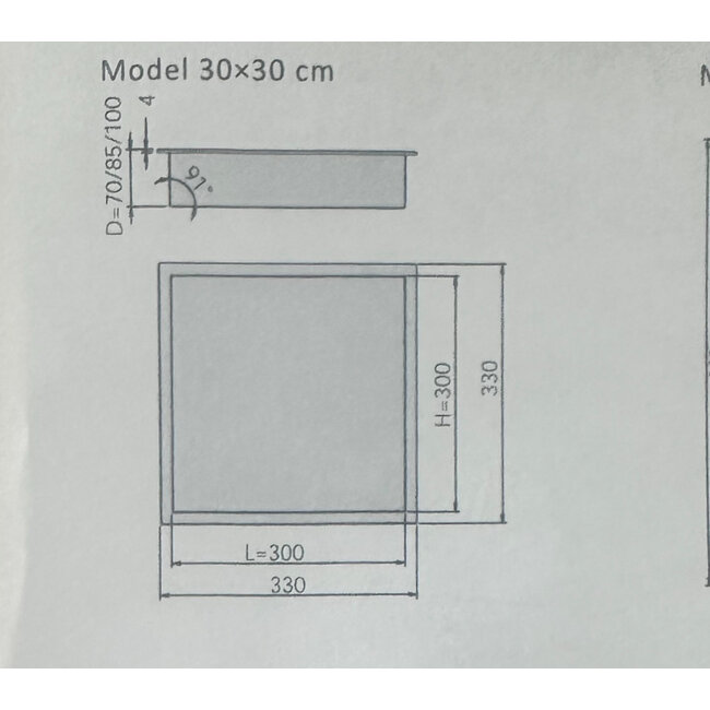 Inbouwnis RVS 7 diep - 30x30x7 cm