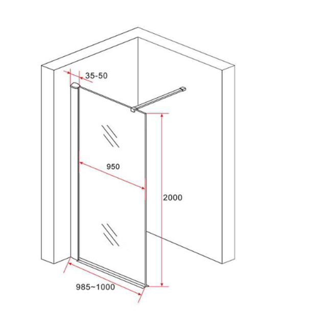 Inloopdouche Champagne met 8mm Veiligheidsglas - 100 x 200 cm - Koper