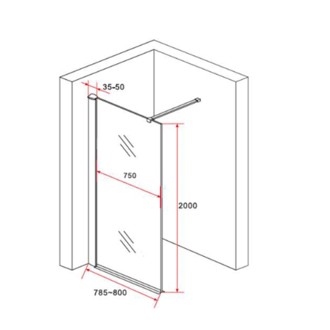 Inloopdouche Champagne met 8mm Veiligheidsglas - 120 x 200 cm - Koper