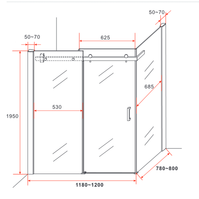 Douchecabine Schuifdeur met Zijwand Chroom (8mm Glas) 80x120 cm