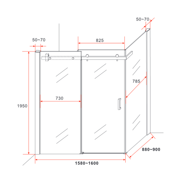 Douchecabine Schuifdeur met Zijwand - Mat zwart (8mm Glas) 90x160 cm