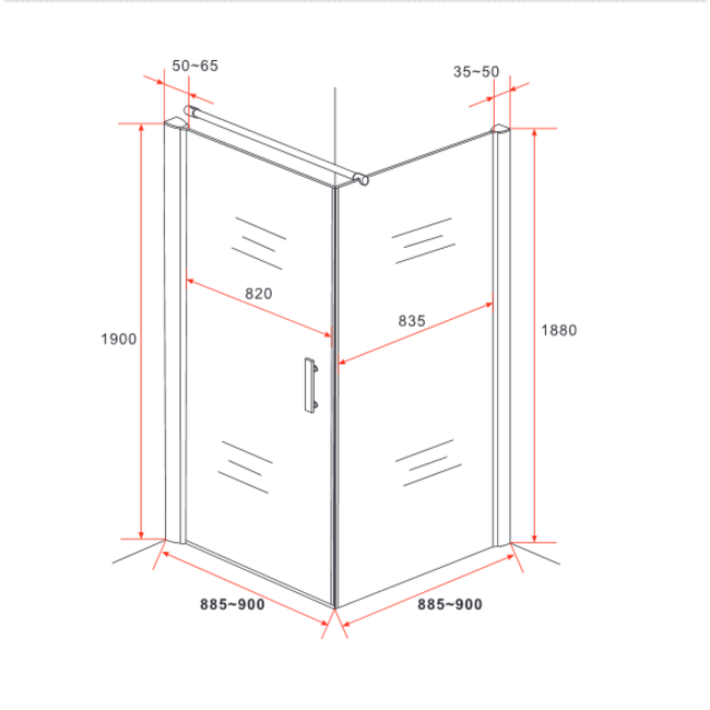 Draaideur met Zijwand 6mm Glas - 90x90 cm - Chroom