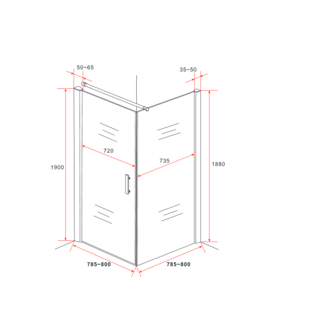 Draaideur met Zijwand 6mm Glas - 80x80 cm - Chroom
