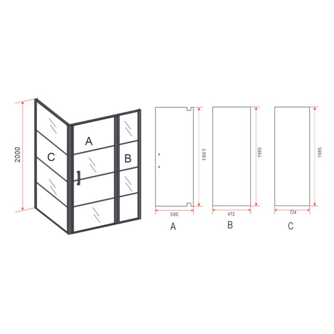 Douchecabine Draaideur met Zijwand - Mat Zwart 8mm Nano Glas 80x120 cm
