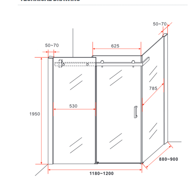Douchecabine Schuifdeur met Zijwand 8 mm Helder Glas en Mat Zwart Profiel - 90 x 120 cm