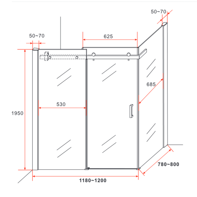 Douchecabine Schuifdeur met Zijwand 8 mm Helder Glas en Mat Zwart Profiel - 80 x 120 cm