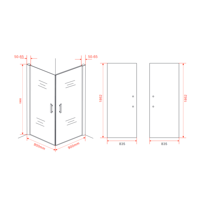 Douchecabine 2 Draaideuren 6 mm Helder Glas met Chroom Profiel - 90 x 90 cm